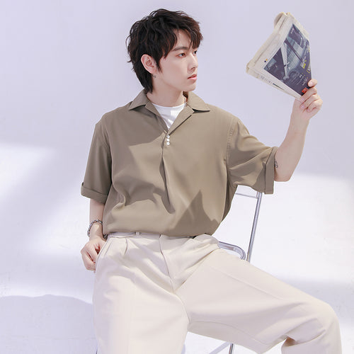 Sicilian men's shirt men's short-sleeved summer thin loose men's casual can be worn outside youth solid color shirt