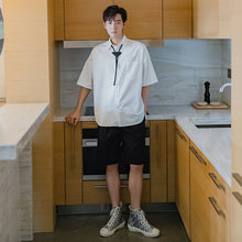 Load image into Gallery viewer, Sicilian men&#39;s college style tie shirt male Korean style trend five-point sleeve loose boys short-sleeved shirt
