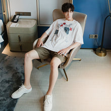 Load image into Gallery viewer, Sicilian men&#39;s summer Korean men&#39;s short-sleeved men&#39;s tide brand trend half-sleeved loose white graffiti printed t-shirt
