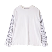 Load image into Gallery viewer, Sicilian men&#39;s spring Korean men&#39;s shirt white bottoming shirt loose striped stitching long-sleeved T-shirt men
