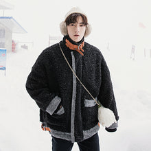 Load image into Gallery viewer, 【Spot quick delivery】Fast delivery ~ thick black loose coat with lamb fur collar on both sides
