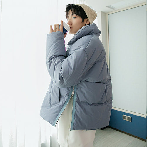 Sicilian men's mid-high collar down jacket design sense slits warm cotton jacket Korean style loose jacket