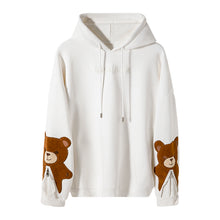Load image into Gallery viewer, Sicilian men&#39;s lazy style long-sleeved loose design flocking cute zipper bear student white hooded sweater
