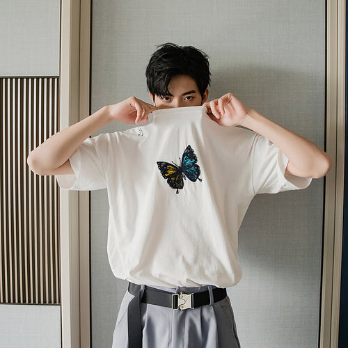 【Limited Time Special】Summer white short-sleeved men's tide brand trend men's half-sleeved loose five-point sleeve embroidered t-shirt