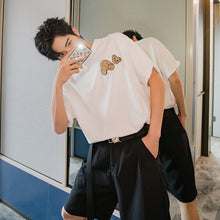 Load image into Gallery viewer, Sicilian men&#39;s clothing Hong Kong style half-sleeved men&#39;s tide brand trend loose five-point sleeve men&#39;s embroidery white short-sleeved t-shirt
