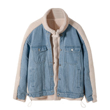 Load image into Gallery viewer, Sicilian men&#39;s fake two-piece stitching cashmere lapel cotton jacket male handsome loose warm denim jacket
