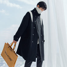 Load image into Gallery viewer, Sicilian men&#39;s winter Japanese style loose handsome jacket contrast color stand-up collar double-breasted mid-length woolen coat
