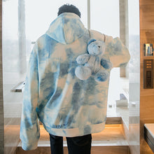 Load image into Gallery viewer, Sicilian men&#39;s autumn new tie-dye top with cross-body bear doll trendy loose and handsome hooded sweater
