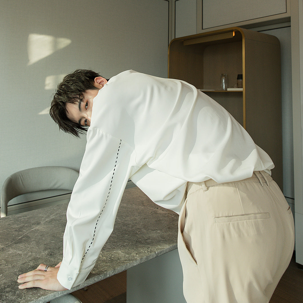 Sicilian men's spring wear black long-sleeved shirt men's Korean style trendy handsome loose men's shirt jacket