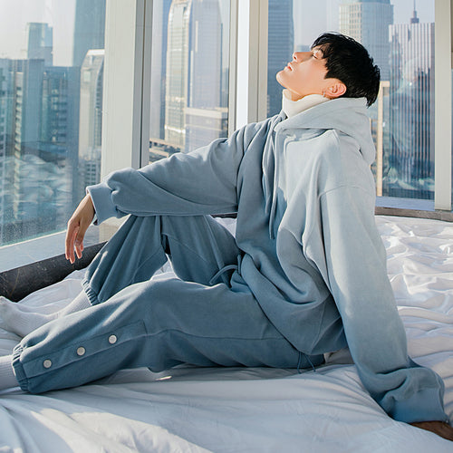Sicilian men's winter new two-piece thick hooded sweater men's loose and versatile breasted casual pants