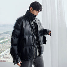 Load image into Gallery viewer, Sicilian men&#39;s winter new high-necked bread jacket with plaid on both sides, thick warm loose men&#39;s leather jacket
