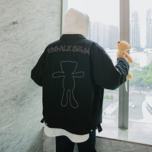 Load image into Gallery viewer, Sicilian men&#39;s autumn design sense bear embroidery jacket male Korean style trend loose student black jacket
