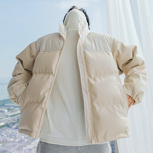 Sicilian Men's Men's Winter Cotton Jacket Stand Collar Embroidery Stitching Korean Thickening Youth New Leather Jacket