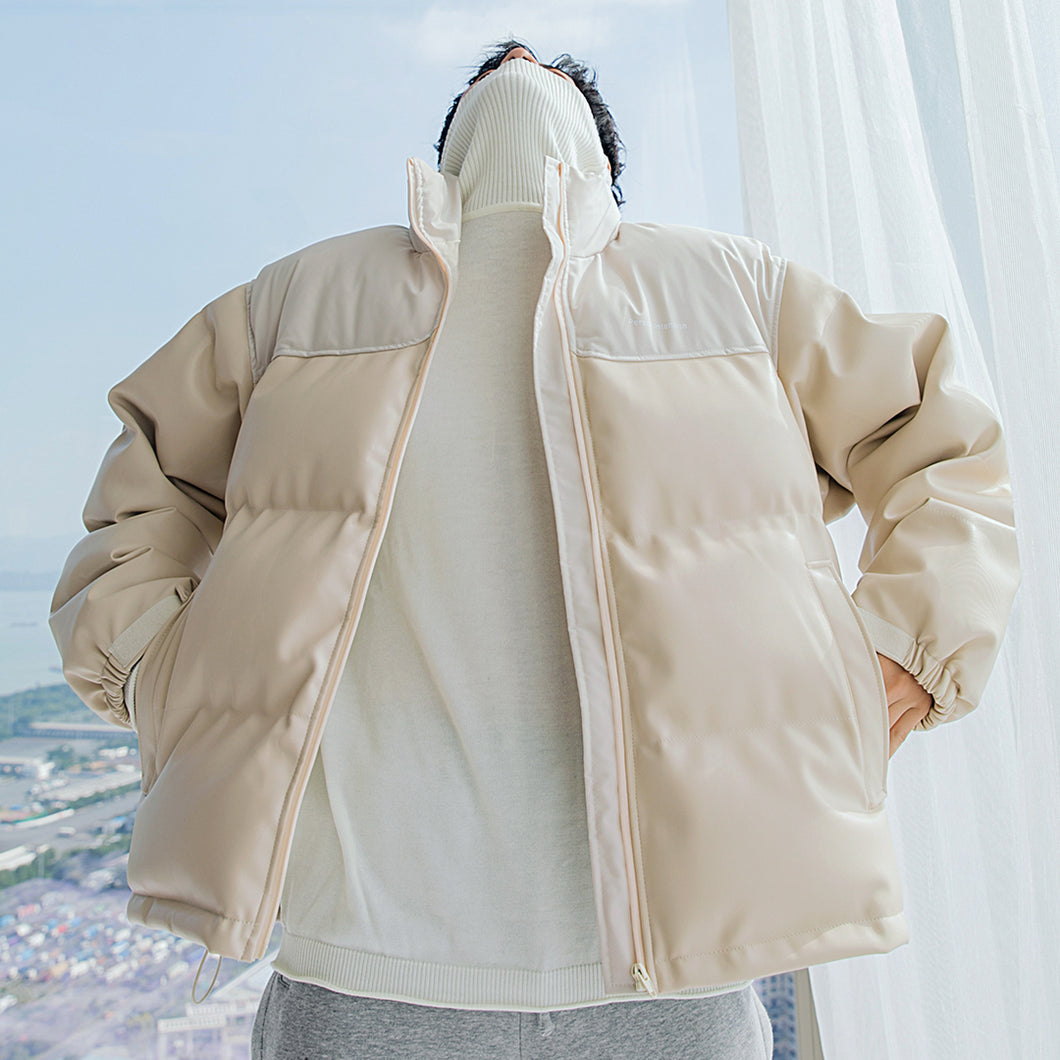 Sicilian Men's Men's Winter Cotton Jacket Stand Collar Embroidery Stitching Korean Thickening Youth New Leather Jacket