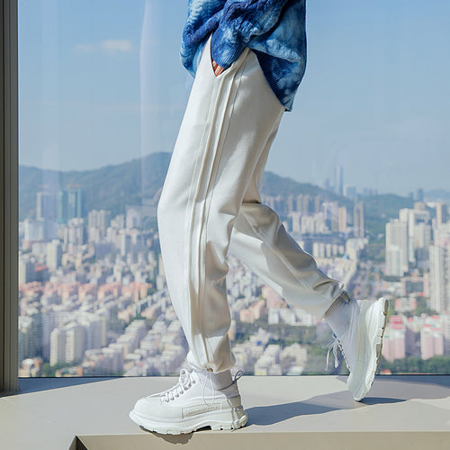 Sicilian Men's Winter New Casual Pants Patch Strips Loose All-match Drawstring Pants Hong Kong Style Woolen Pants
