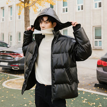 Load image into Gallery viewer, Sicilian men&#39;s loose youth hooded leather jacket Korean version of the trend of men&#39;s pu leather jacket men&#39;s winter
