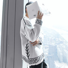 Load image into Gallery viewer, Sicilian men&#39;s autumn knit sweater design sense open line jacquard black trendy loose sweater pullover lazy wind
