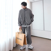 Load image into Gallery viewer, Sicilian men&#39;s velvet handsome fashion stand-up collar jacket loose sweatpants men&#39;s casual suit two-piece suit
