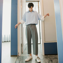 Load image into Gallery viewer, Sicilian men&#39;s summer stitching short-sleeved shirt male Korean version of the trend five-point sleeve loose men&#39;s half-sleeved shirt
