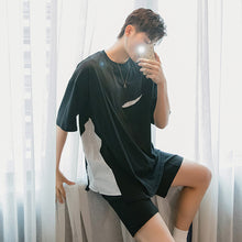 Load image into Gallery viewer, Half-sleeved men&#39;s trend loose five-point sleeves boys striped stitching holes white short-sleeved t-shirt
