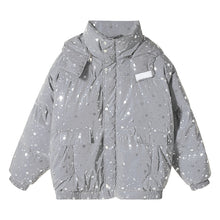 Load image into Gallery viewer, Sicilian men&#39;s winter new snowflake stand-up collar bread clothing trend loose warmth thickened reflective hooded jacket
