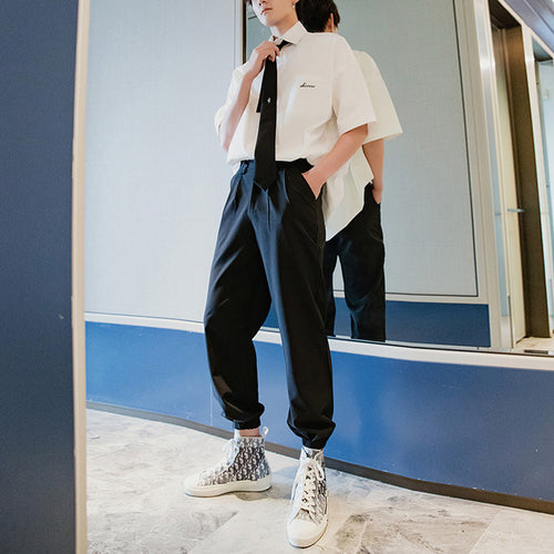 Sicilian men's men's black casual pants men's Korean version of the trend of nine loose straight leg pants