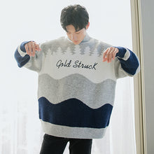 Load image into Gallery viewer, Sicilian men&#39;s winter new high-neck sweater men&#39;s contrast color letter jacquard Korean loose thick sweater
