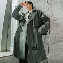 Load image into Gallery viewer, Sicilian men&#39;s autumn plaid jacket men&#39;s Korean version of the trend of loose men&#39;s British style over the knee mid-length windbreaker
