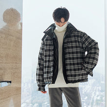 Load image into Gallery viewer, Sicilian men&#39;s winter new high-necked bread jacket with plaid on both sides, thick warm loose men&#39;s leather jacket
