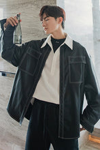 Load image into Gallery viewer, Sicilian men&#39;s autumn open-line black jacket male Korean version of the trend loose men&#39;s tide brand motorcycle leather jacket
