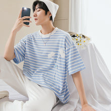 Load image into Gallery viewer, Sicilian men&#39;s short-sleeved t-shirt men&#39;s summer thin casual fashion brand super fire men&#39;s loose embroidered striped compassionate shirt
