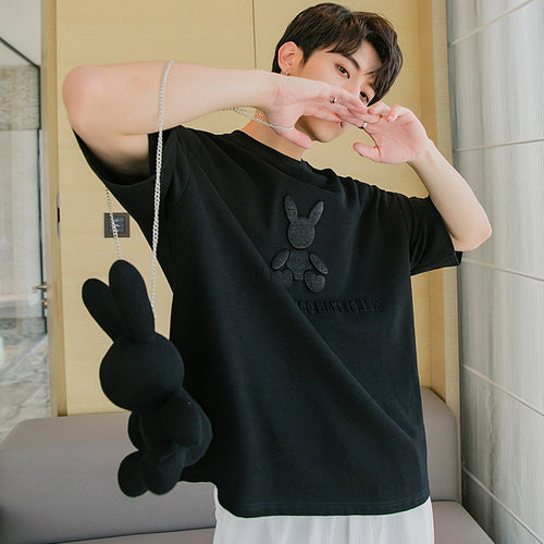 Sicilian men's 2021 new loose solid color short-sleeved t-shirt men's tide with dolls simple and versatile casual compassionate