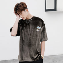Load image into Gallery viewer, CE customized 17/ss trendy male Korean version loose velvet embroidery short-sleeved T-shirt retro round neck half-sleeved bottoming shirt summer
