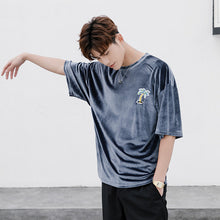 Load image into Gallery viewer, CE customized 17/ss trendy male Korean version loose velvet embroidery short-sleeved T-shirt retro round neck half-sleeved bottoming shirt summer
